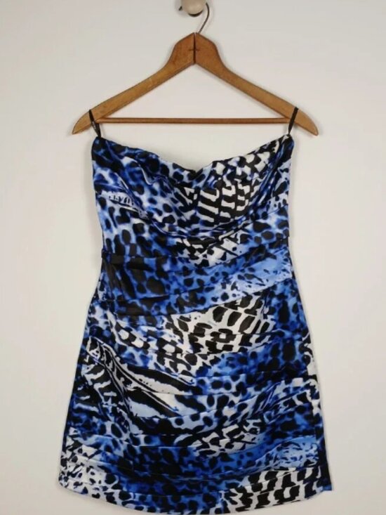 Snap Dresses & Skirts - Snap Strapless Tube Dress Women Medium Blue Animal Print Mini Dress